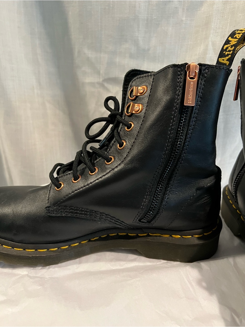 Dr. Martens Black Leather Pascal Combat boots with rose gold hardware - Picture 3 of 10